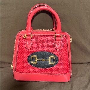 Gucci Red and Black Satchel with Gold Accents
